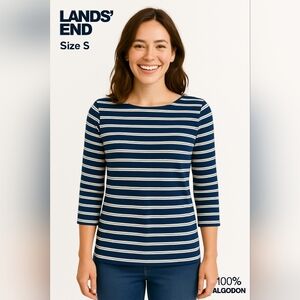 "Lands' End | Navy & White Striped Tee | 100% Cotton | Size S"